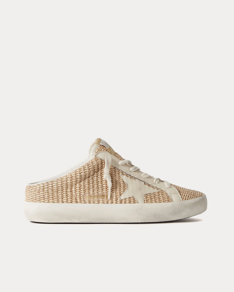 Golden Goose Super-Star Leather-Trimmed Raffia Beige Sabots - 1