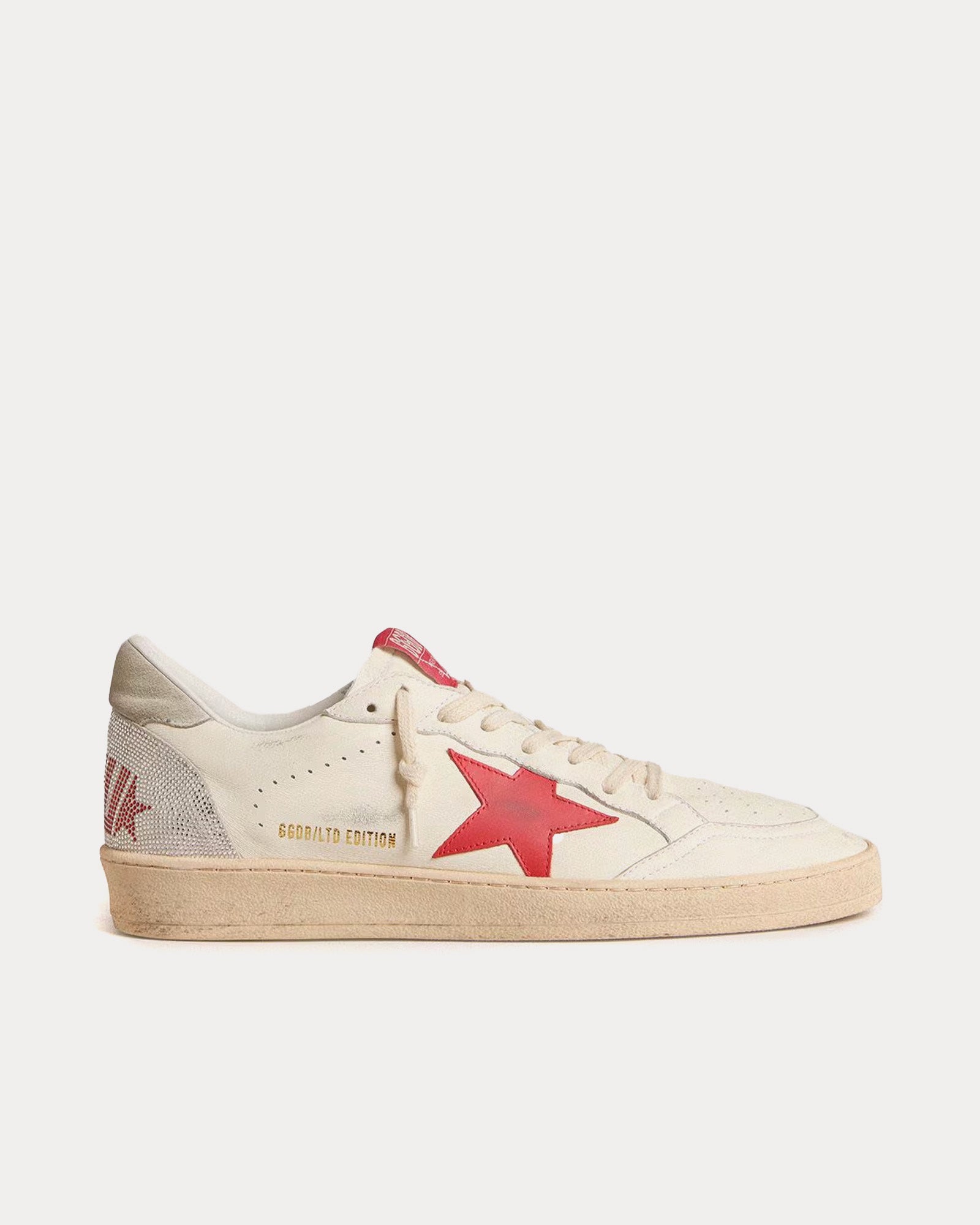 Golden Goose Ball Star Leather with Swarovski Lettering White / Red Low Top Sneakers - 1