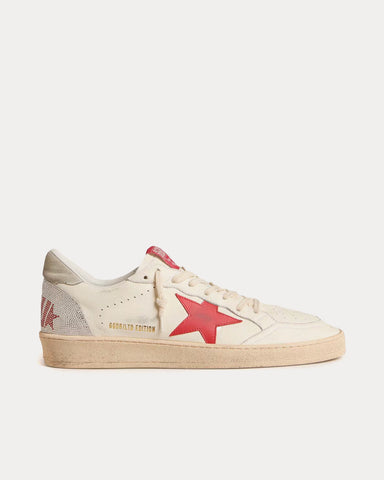 Golden Goose Ball Star Leather with Swarovski Lettering White / Red Low Top Sneakers