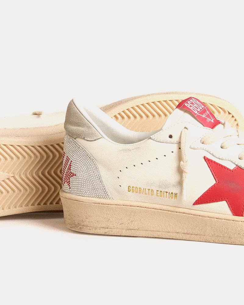 Golden Goose Ball Star Leather with Swarovski Lettering White / Red Low Top Sneakers - 3