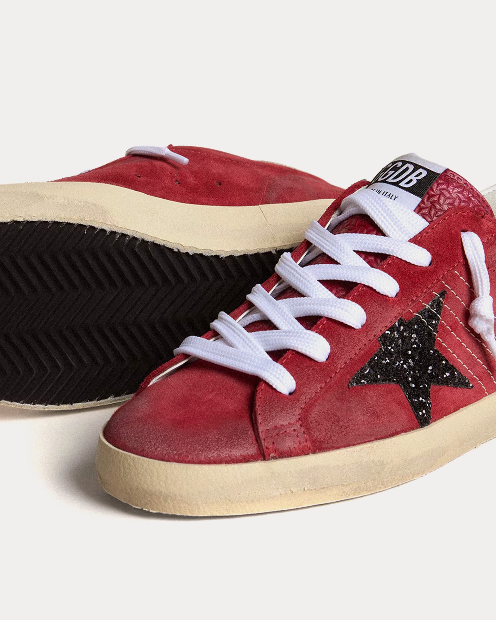 Golden Goose Super-Star Suede with Glitter Star Red / White Low Top Sneakers - 2