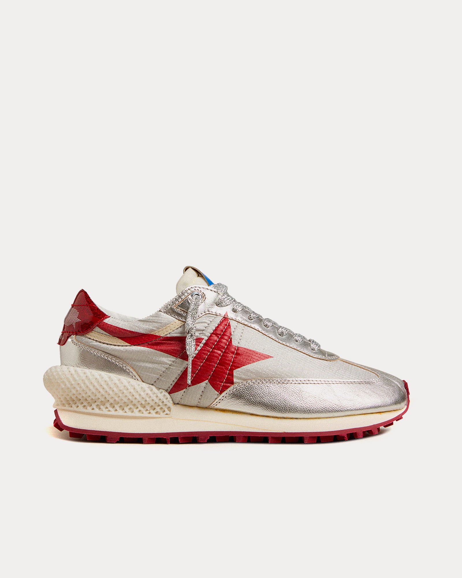 Golden Goose Marathon Glitter & Star Silver / Red Low Top Sneakers - 1