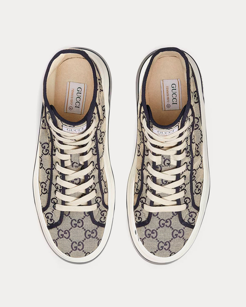 Gucci GG Original Canvas Beige / Blue High Top Sneakers - 2