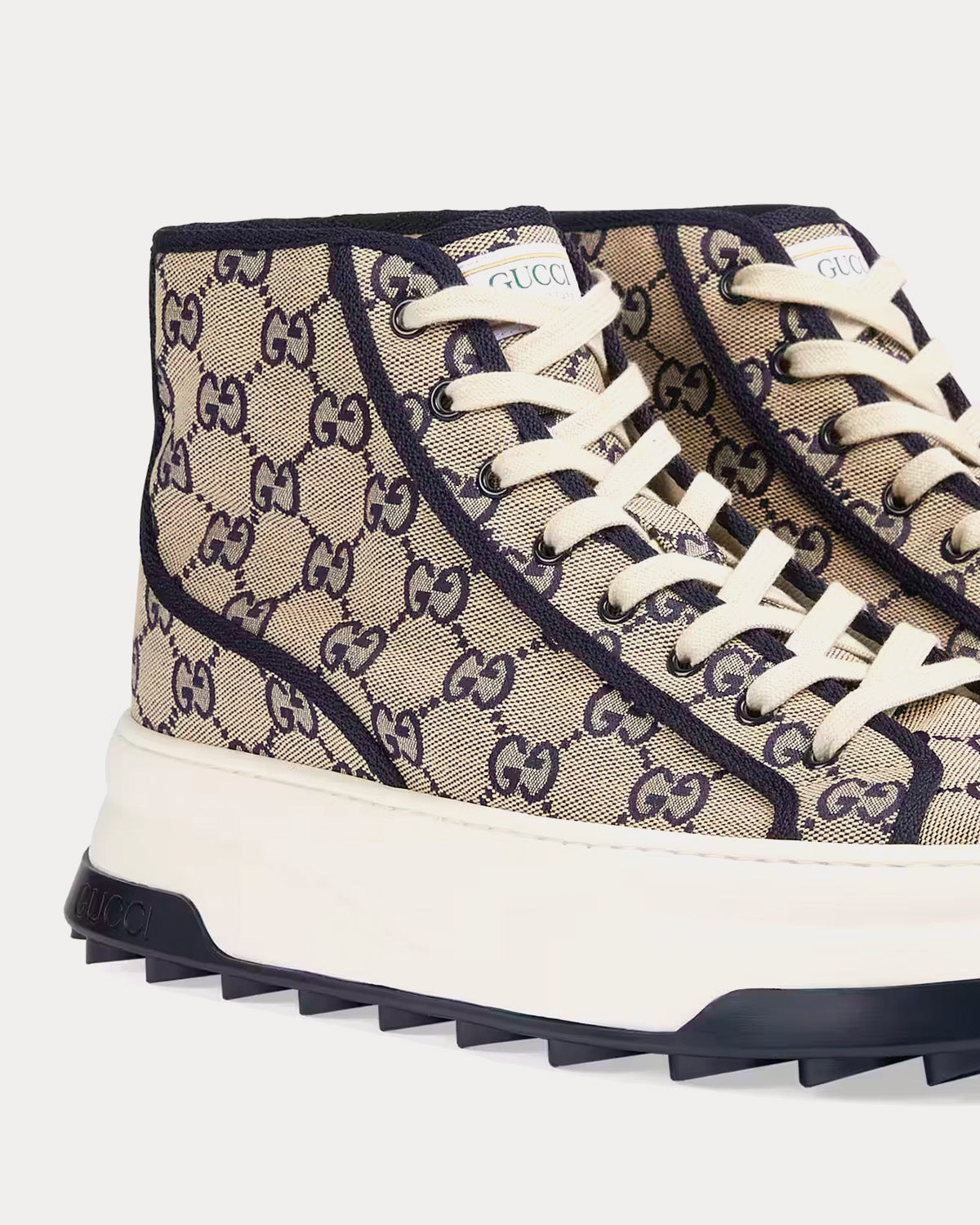 Gucci GG Original Canvas Beige / Blue High Top Sneakers - 3