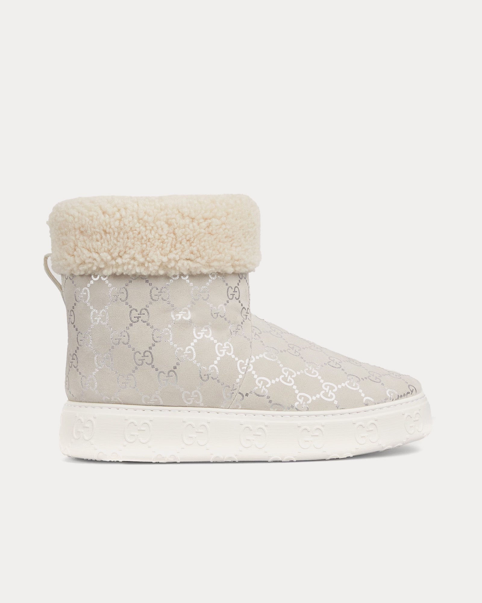 Gucci GG Suede with Merinos Trim Silver / Grey Boots - 1