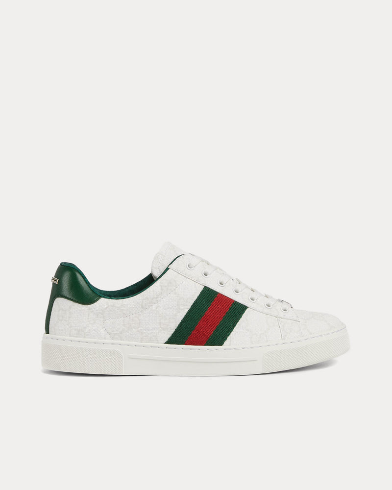 Gucci Ace with Web GG Canvas White Low Top Sneakers - 1