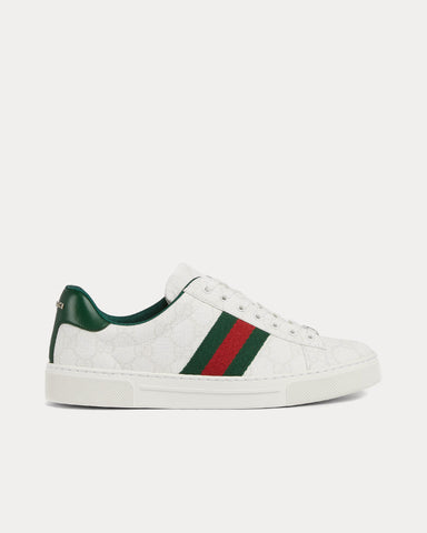 Gucci Ace with Web GG Canvas White Low Top Sneakers