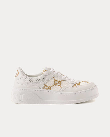 Gucci GG Platform with Gold Lamé GG Fabric White Low Top Sneakers