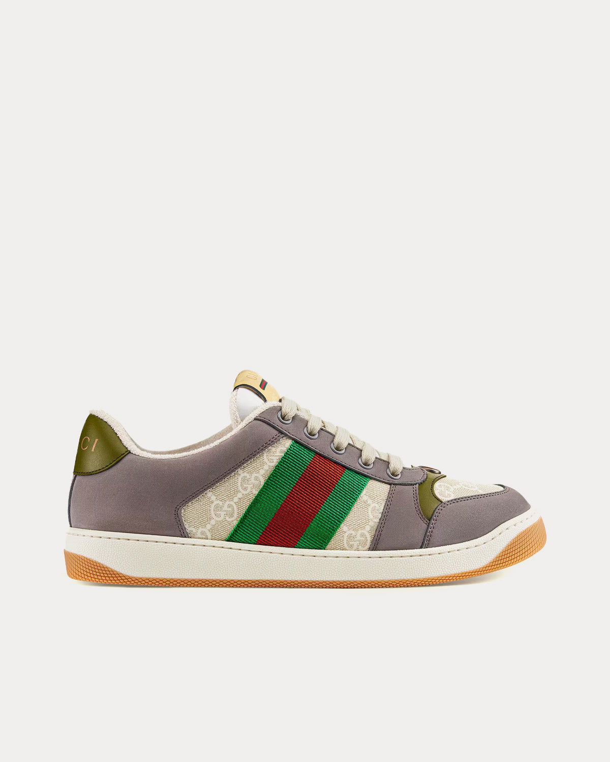 Gucci GG Screener Green & Red Web Suede Grey Low Top Sneakers - 1