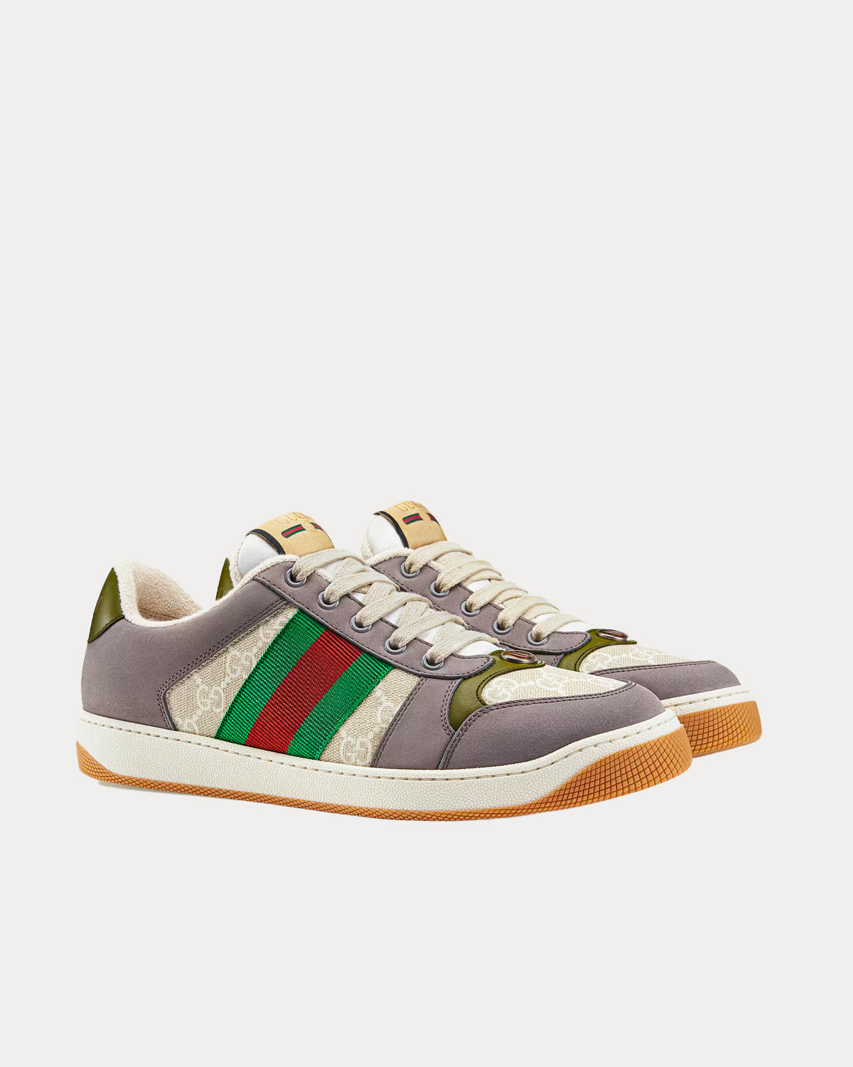 Gucci GG Screener Green & Red Web Suede Grey Low Top Sneakers - 2