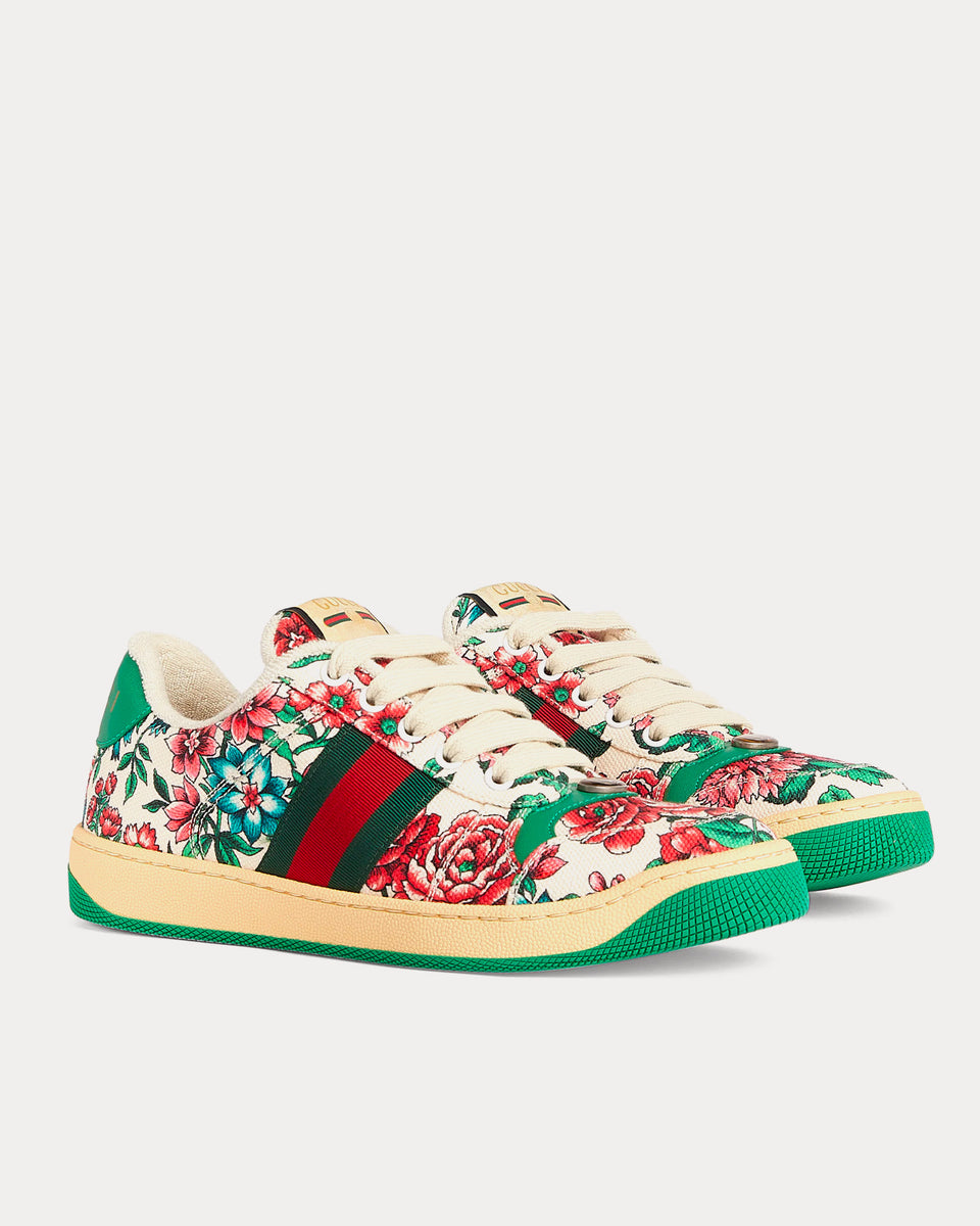 Gucci Screener with Web Leather Floral Low Top Sneakers - Sneak in Peace