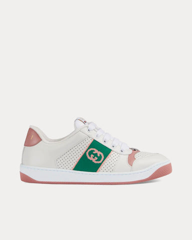 Gucci Screener with Interlocking G White / Rose Pink / Bright Green Low Top Sneakers