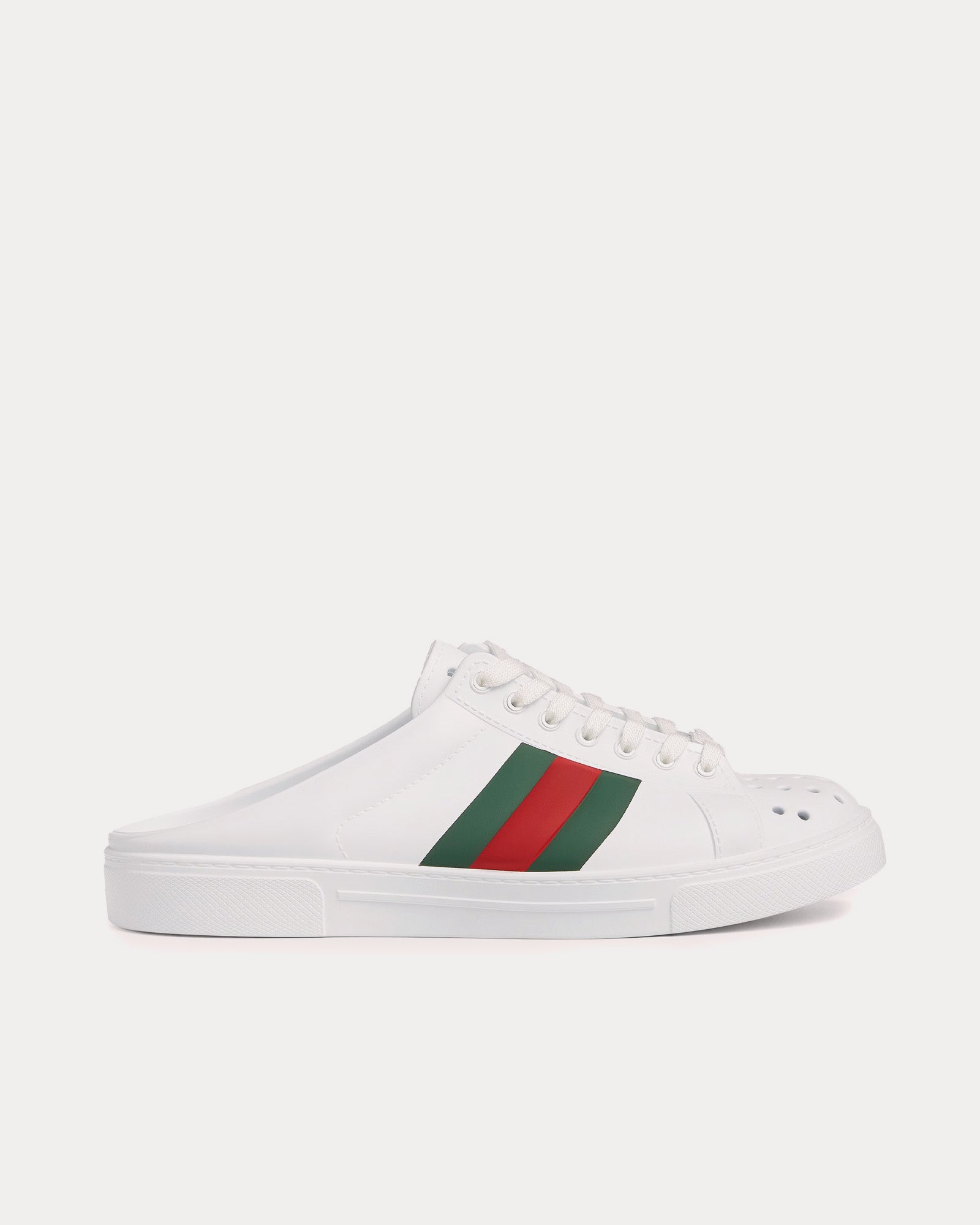 Gucci Ace with Web Rubber White Mules - 1