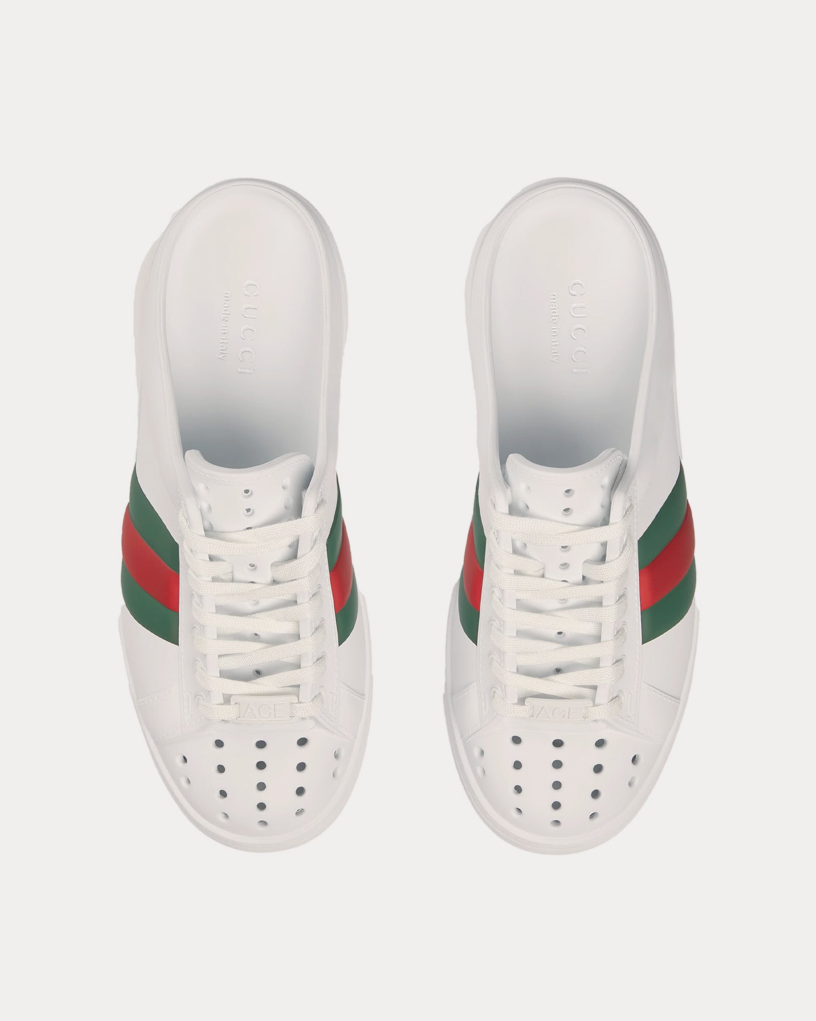 Gucci Ace with Web Rubber White Mules - 2