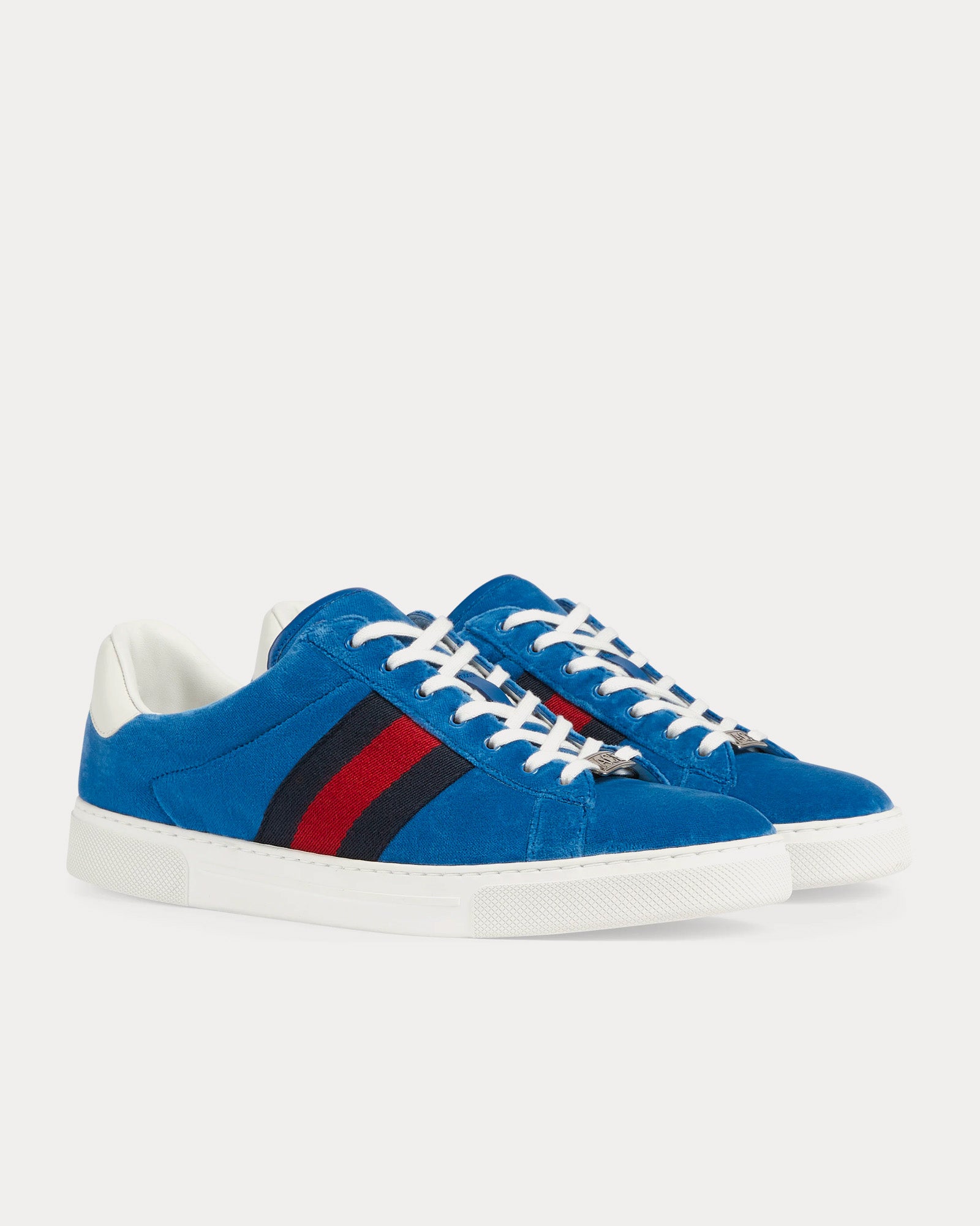 Gucci Ace with Web Velvet Blue Low Top Sneakers - 3