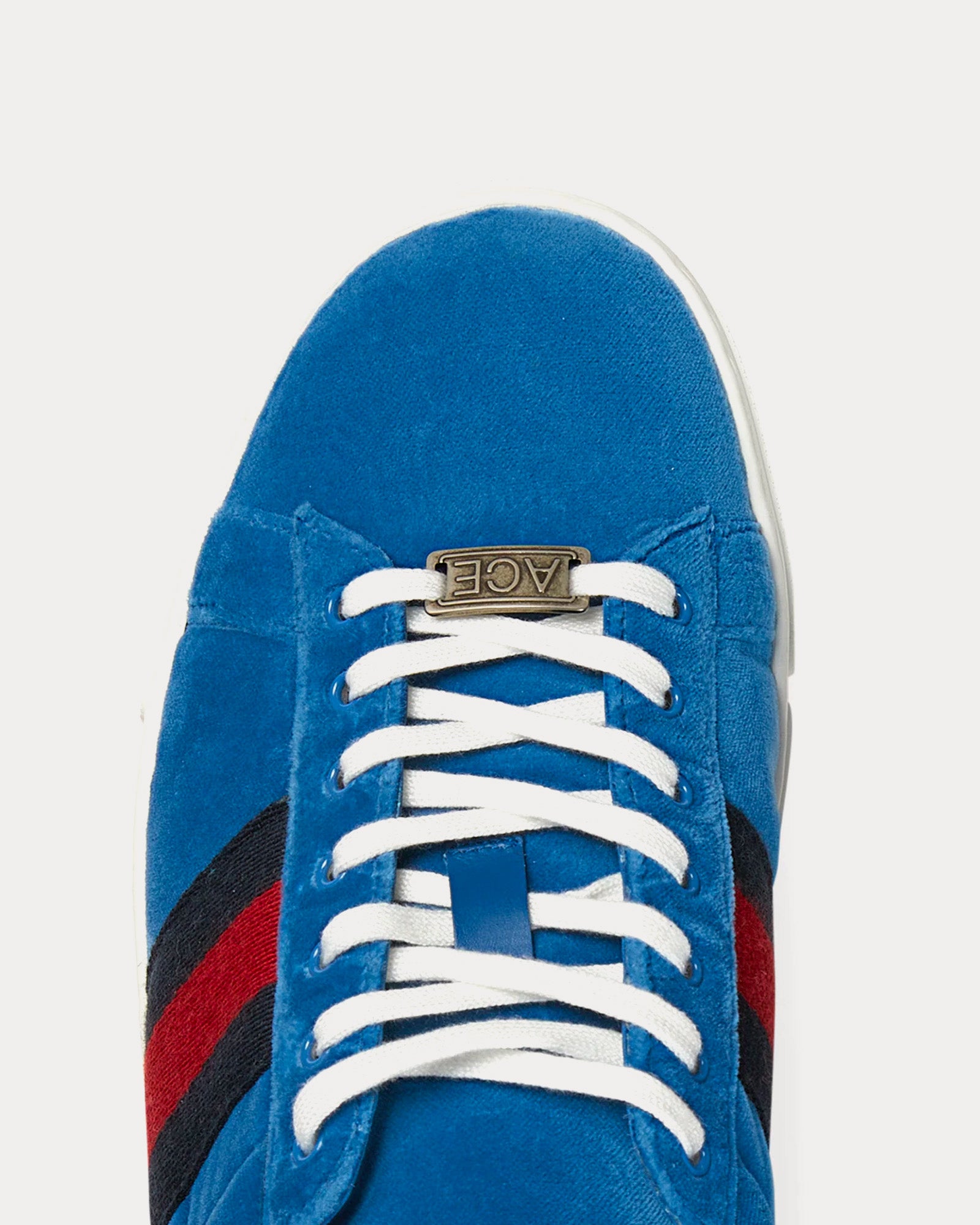 Gucci Ace with Web Velvet Blue Low Top Sneakers - 5