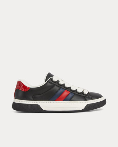 Gucci Screener with Web Leather Chunky Black Low Top Sneakers