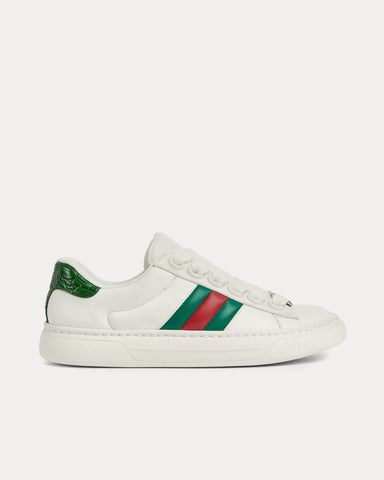 Gucci Screener with Web Leather Chunky White Low Top Sneakers