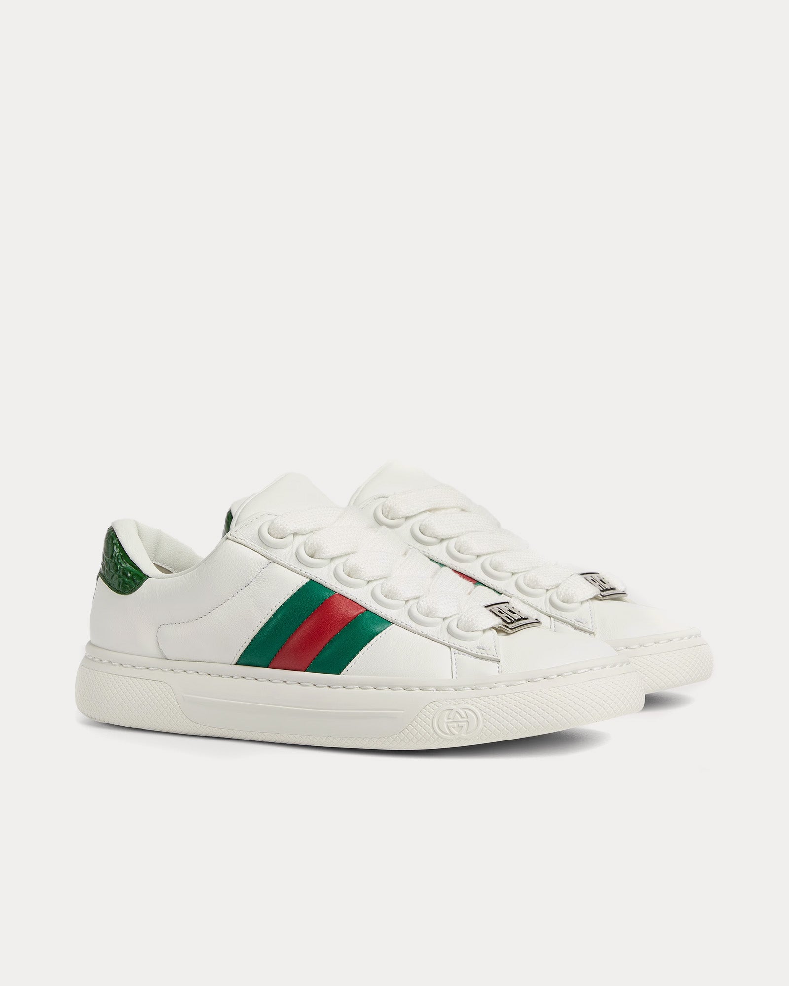 Gucci Screener with Web Leather Chunky White Low Top Sneakers - 3