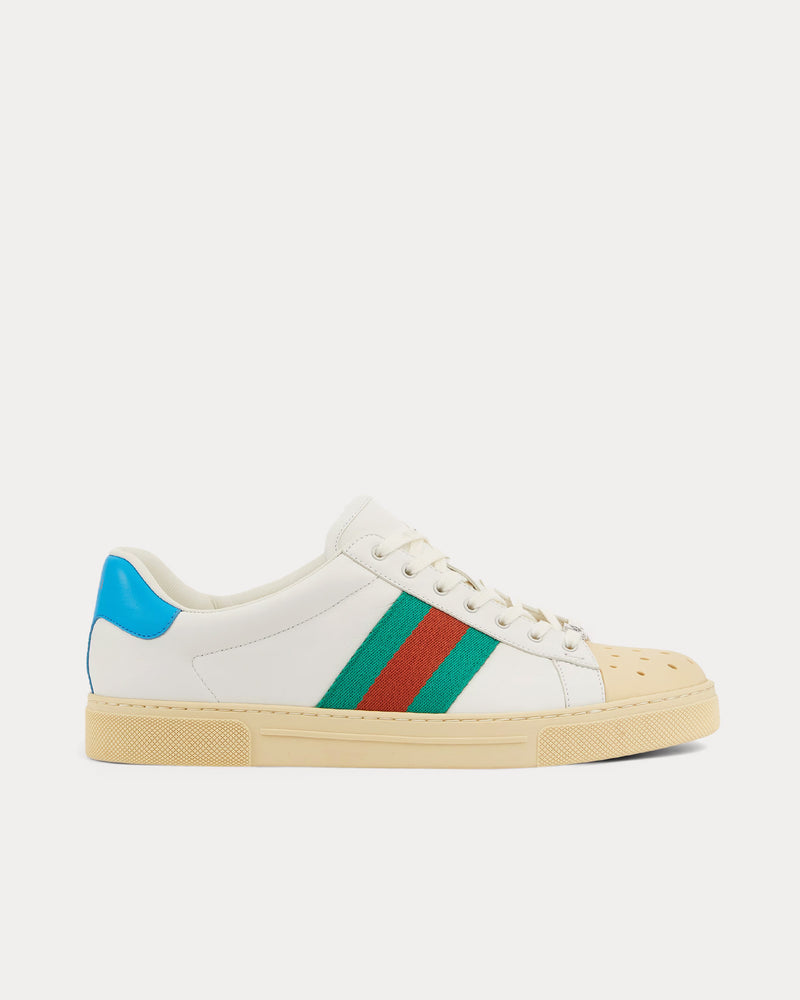 Gucci Ace with Web GG Leather with Perforated Rubber Toe White / Beige Low Top Sneakers - 1