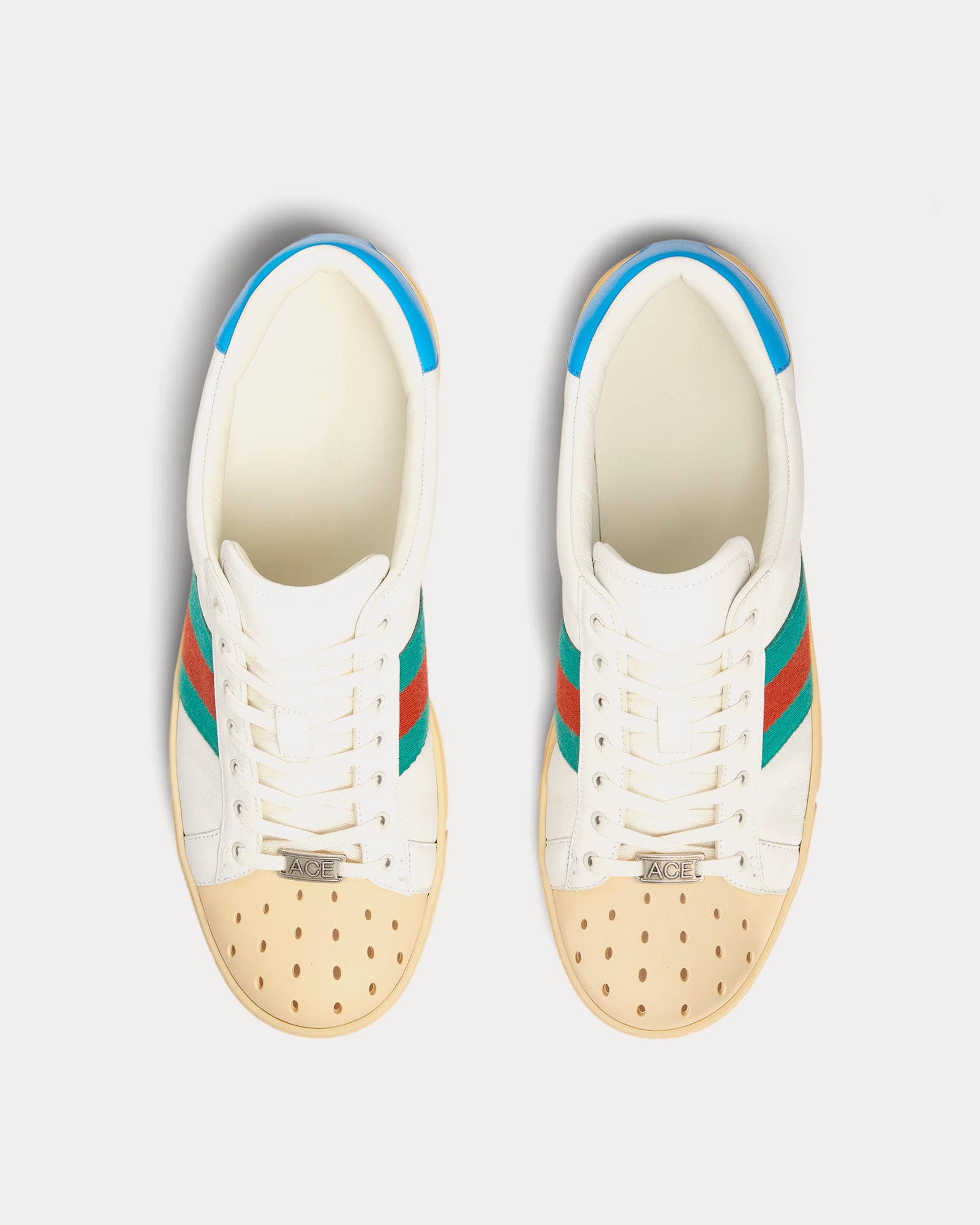 Gucci Ace with Web GG Leather with Perforated Rubber Toe White / Beige Low Top Sneakers - 2