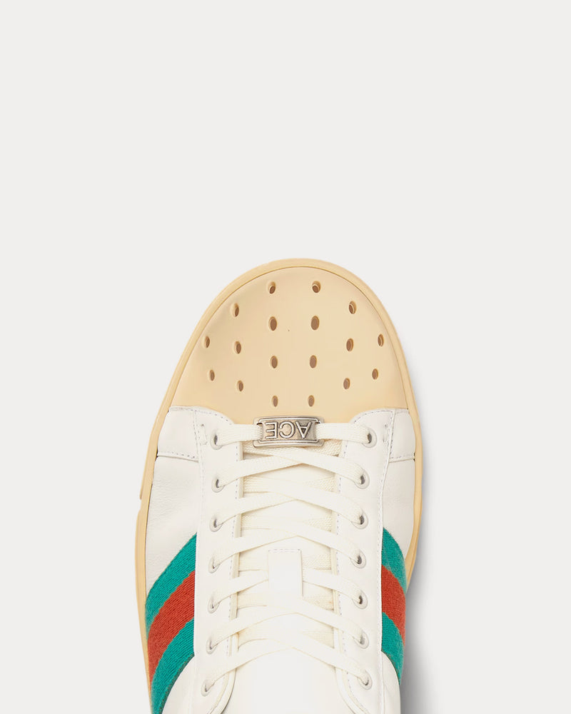 Gucci Ace with Web GG Leather with Perforated Rubber Toe White / Beige Low Top Sneakers - 4