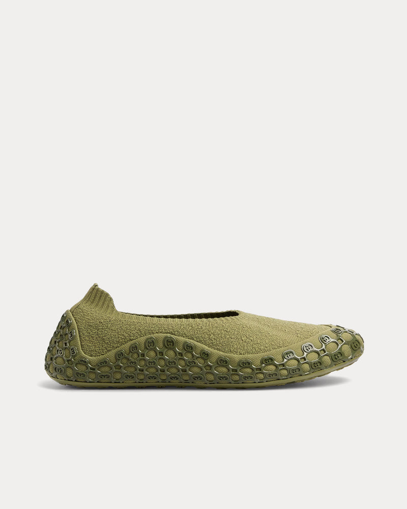 Gucci Elastic Fabric Dark Green Slip Ons - 1