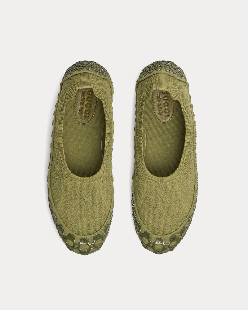 Gucci Elastic Fabric Dark Green Slip Ons - 2