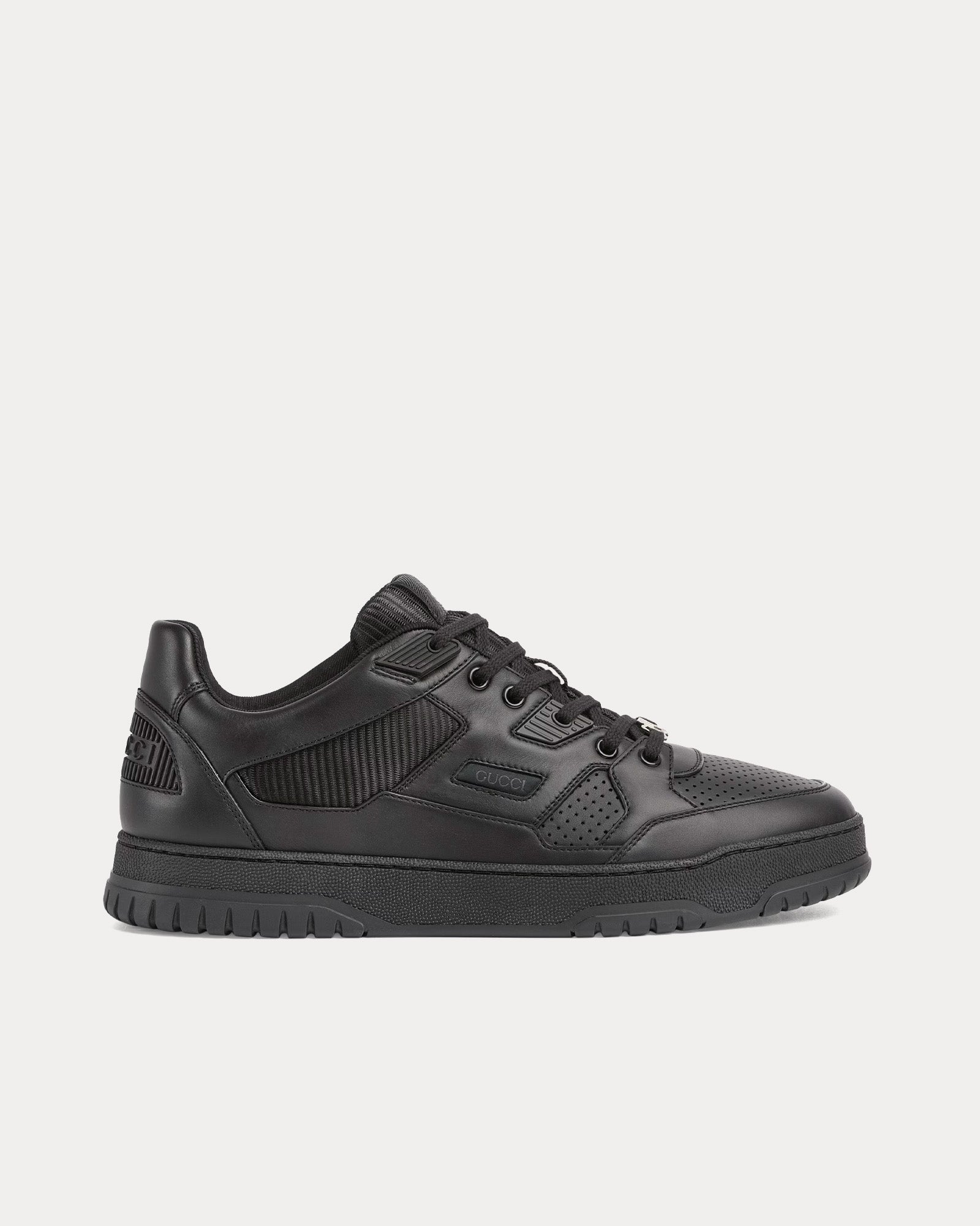 Gucci Interlocking G Perforated Leather Black Low Top Sneakers - 1