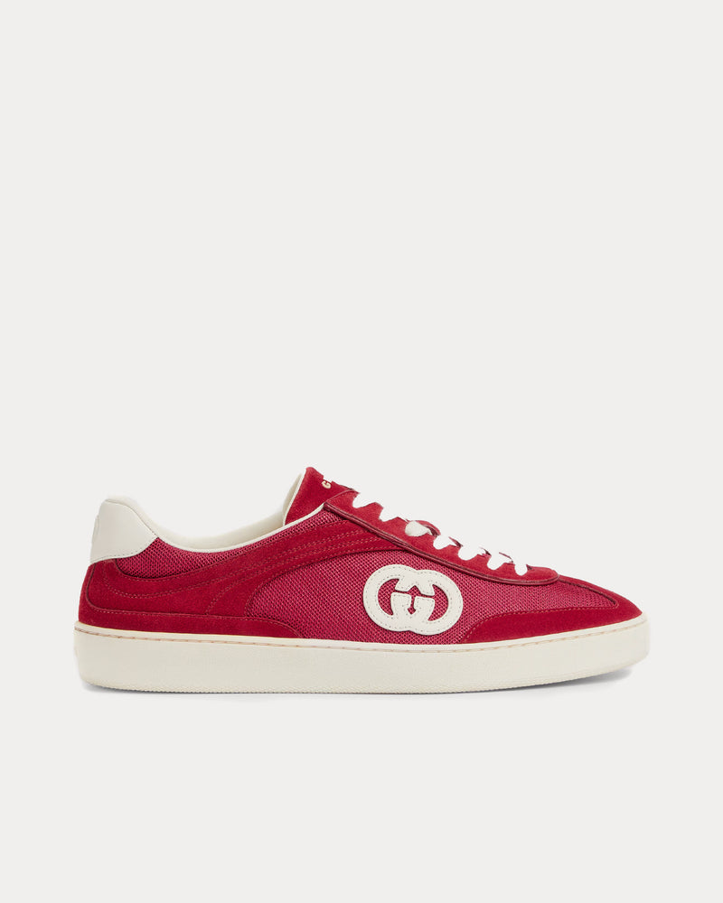 Gucci Interlocking G Suede Red Low Top Sneakers - 1