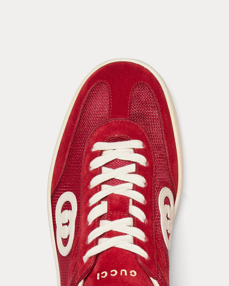 Gucci Interlocking G Suede Red Low Top Sneakers - 4