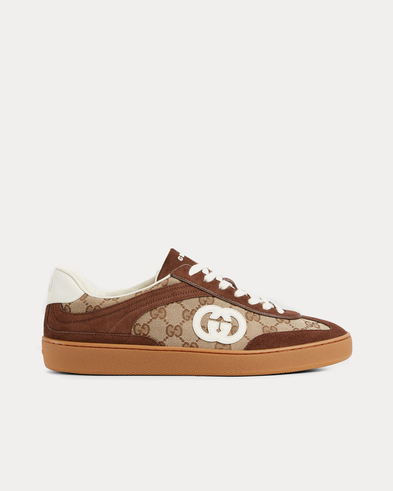 Gucci Interlocking G Suede with GG Canvas Dark Brown Low Top Sneakers - 1