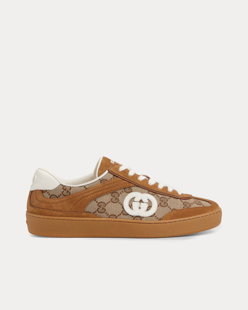 Gucci Interlocking G Suede with GG Canvas Brown Low Top Sneakers - 1