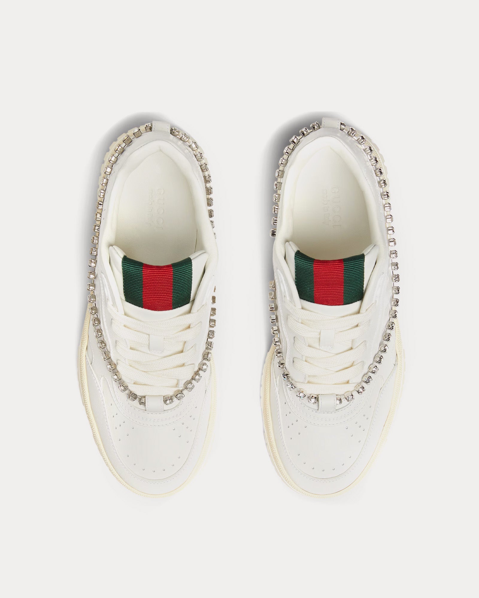 Gucci Re-Web Leather with Crystal Chain & Gucci Charm Detail White Low Top Sneakers - 2