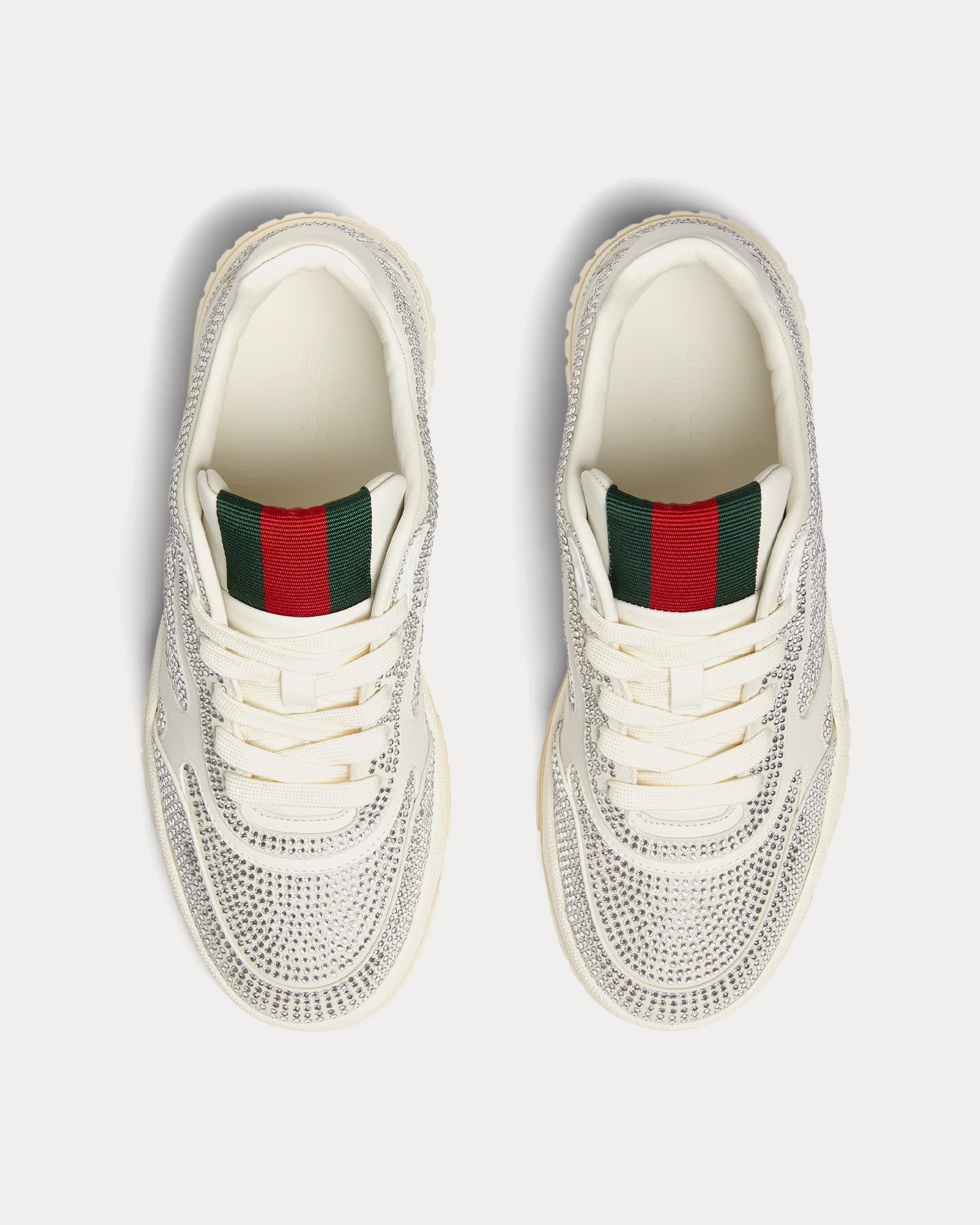 Gucci Re-Web Leather with Allover Crystal Appliqué White Low Top Sneakers - 2