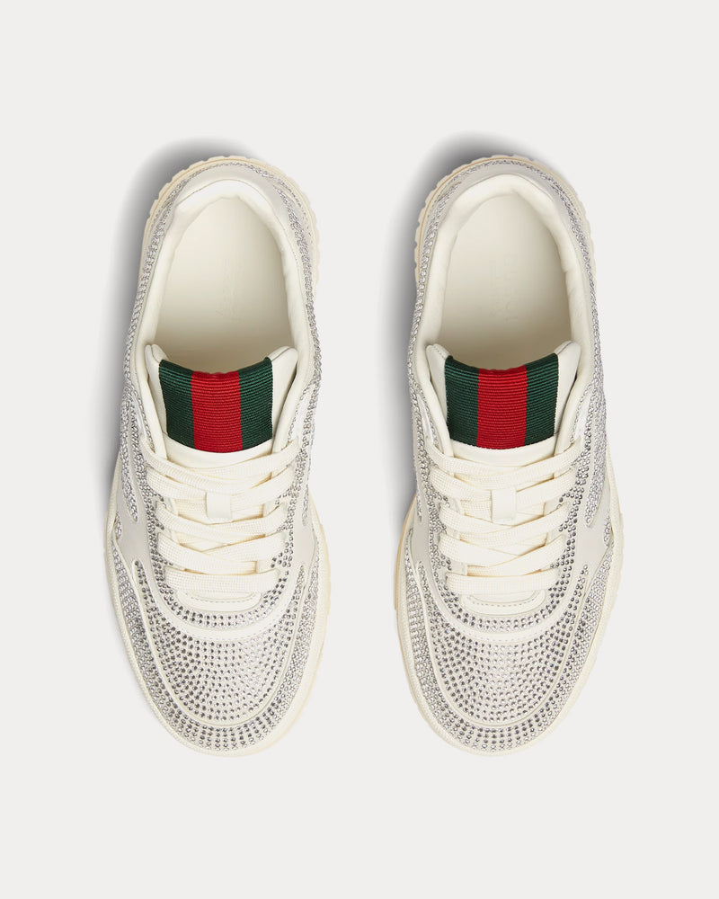 Gucci Re-Web Leather with Allover Crystal Appliqué White Low Top Sneakers - 2