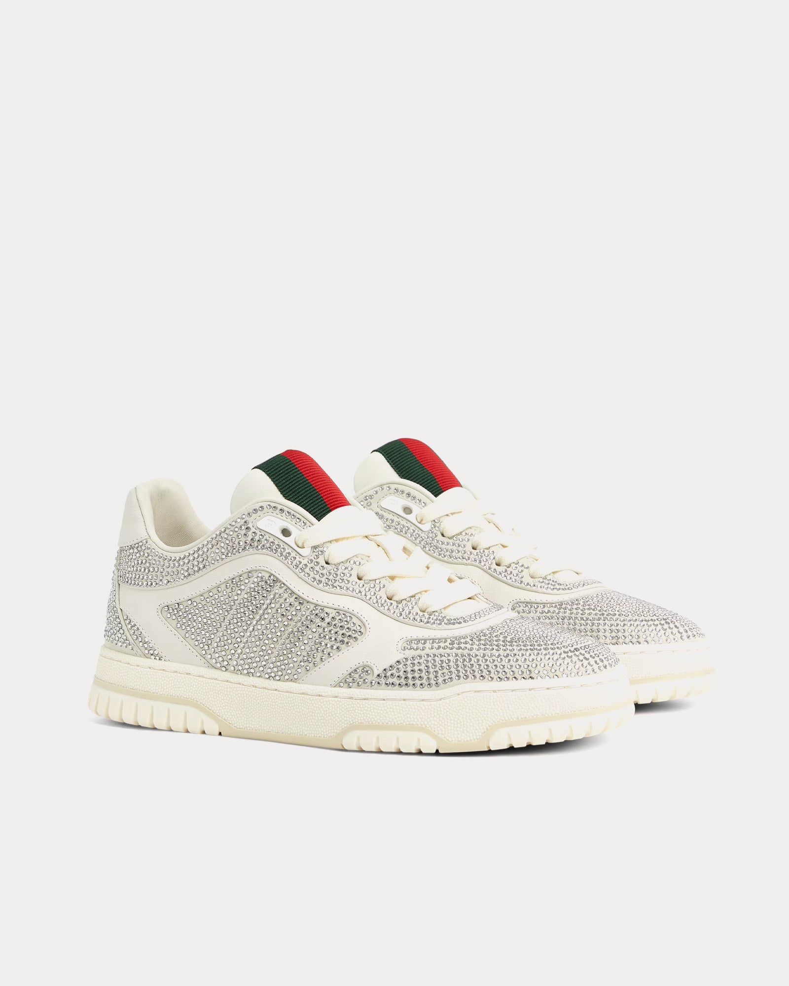 Gucci Re-Web Leather with Allover Crystal Appliqué White Low Top Sneakers - 3