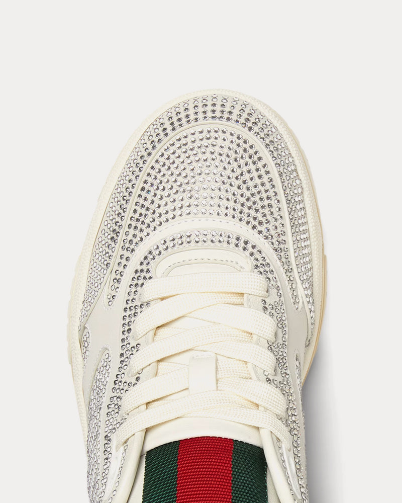 Gucci Re-Web Leather with Allover Crystal Appliqué White Low Top Sneakers - 5