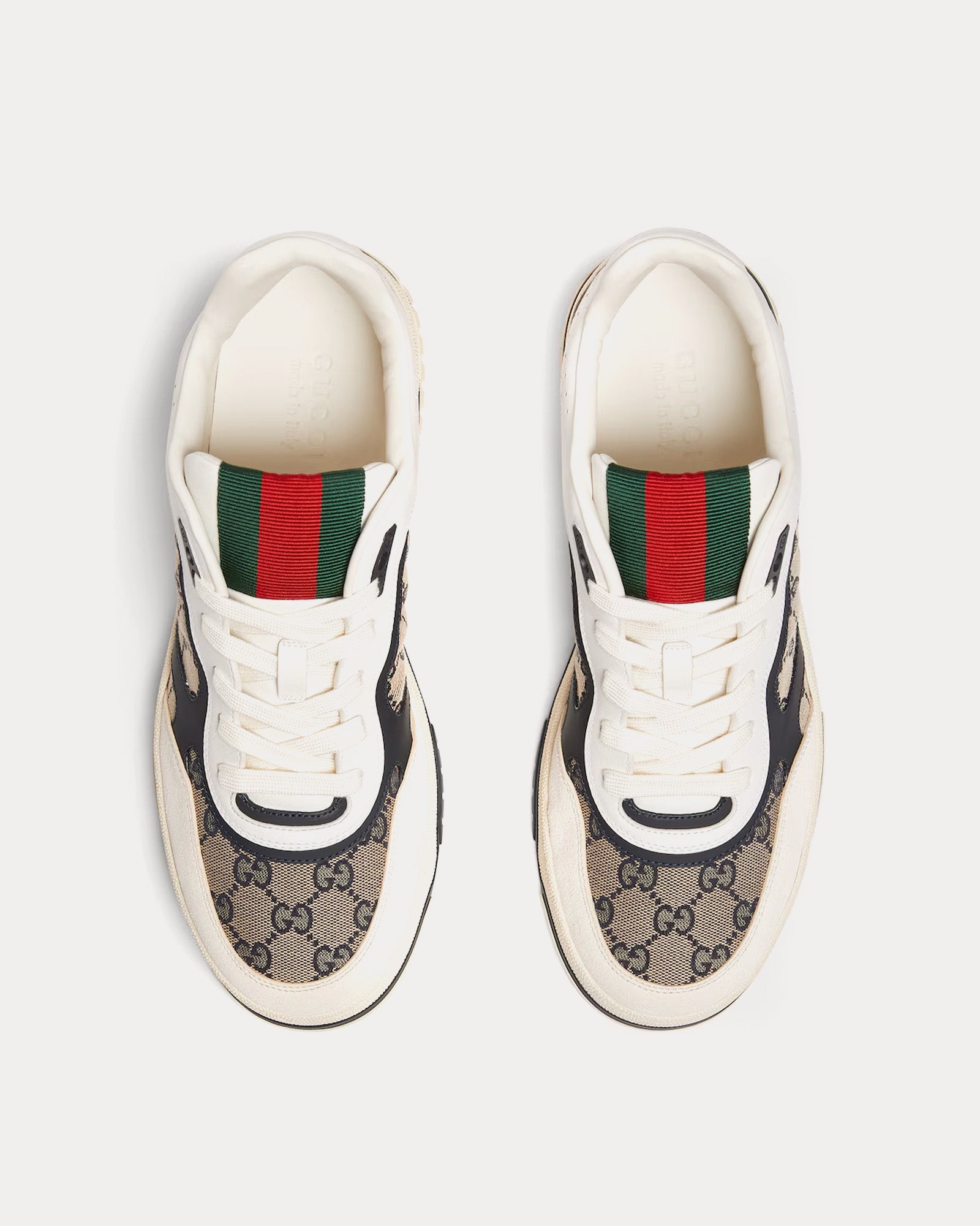 Gucci Re-Web Leather with Original GG Canvas White / Beige / Dark Brown L ow Top Sneakers - 2