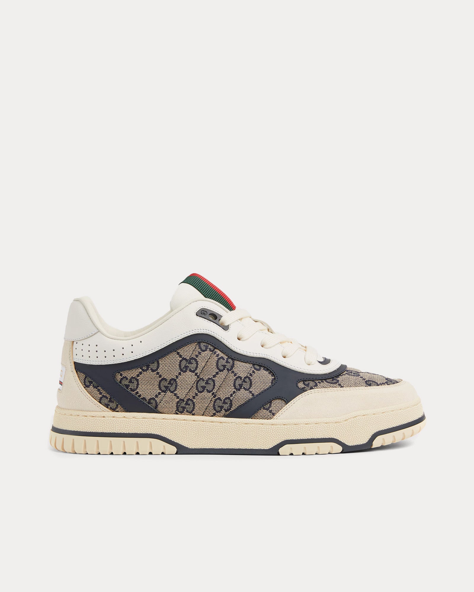 Gucci Re-Web Leather with Original GG Canvas White / Beige / Dark Brown L ow Top Sneakers - 1