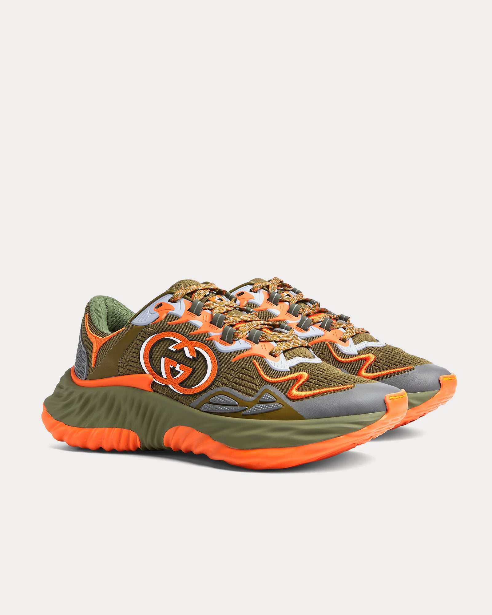 Gucci Ripple Mesh Green / Orange Low Top Sneakers - 3