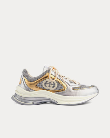 Gucci Run GG Metallic Leather Silver / Gold Low Top Sneakers