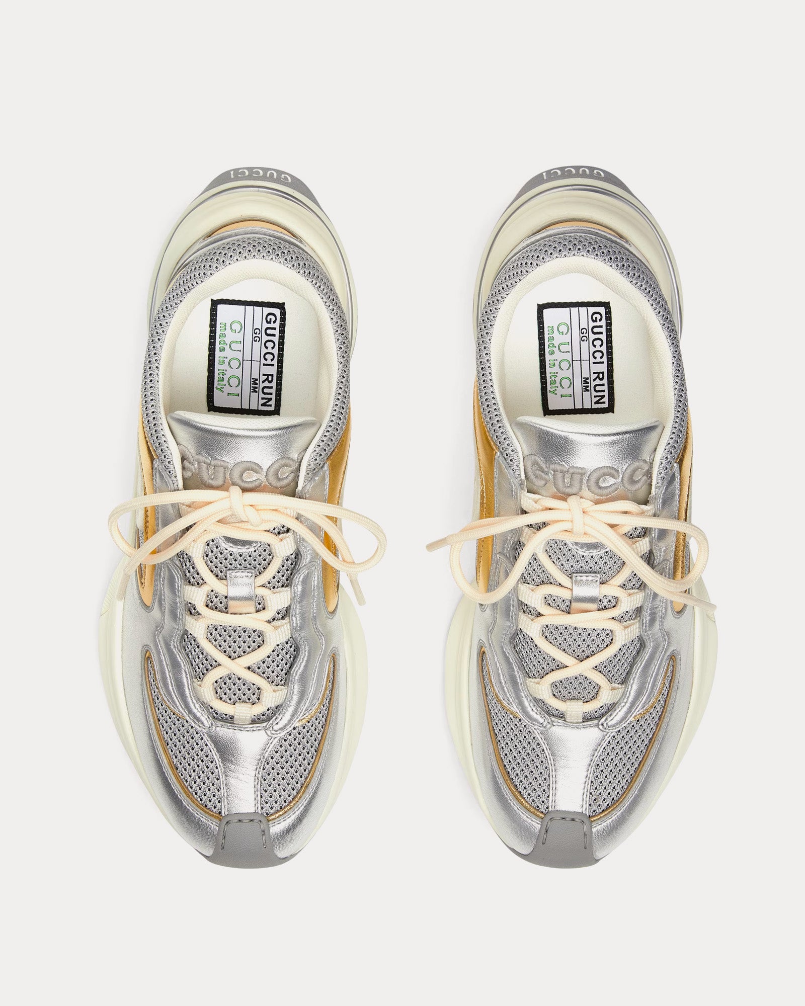 Gucci Run GG Metallic Leather Silver / Gold Low Top Sneakers - 2