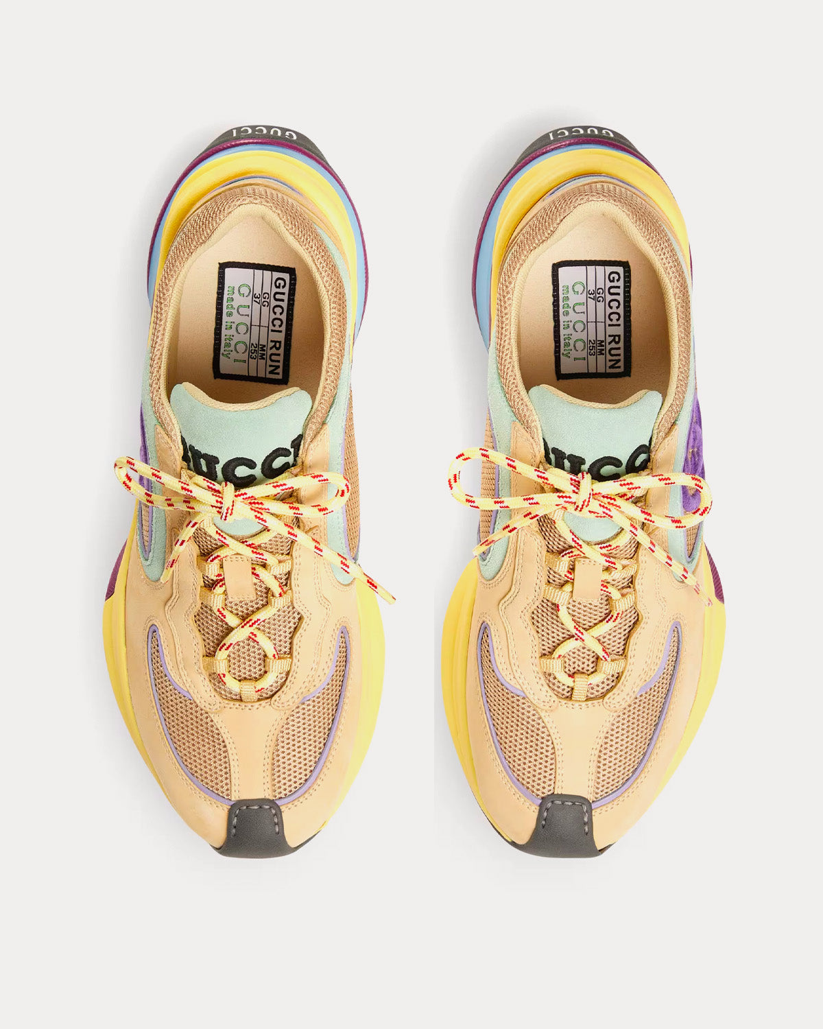 Gucci Run Suede Yellow / Turquoise Low Top Sneakers - 2