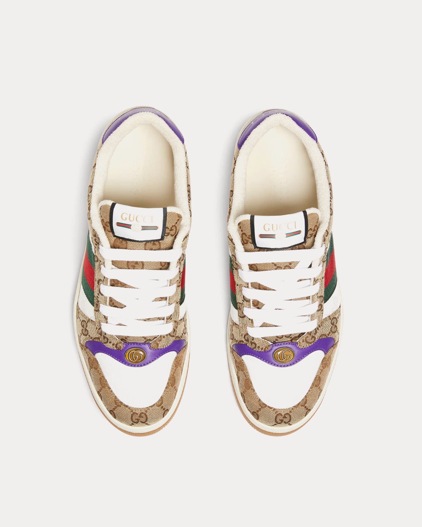 Gucci Screener with GG Canvas & Web Beige / Dark Brown / Purple Low Top Sneakers - 2