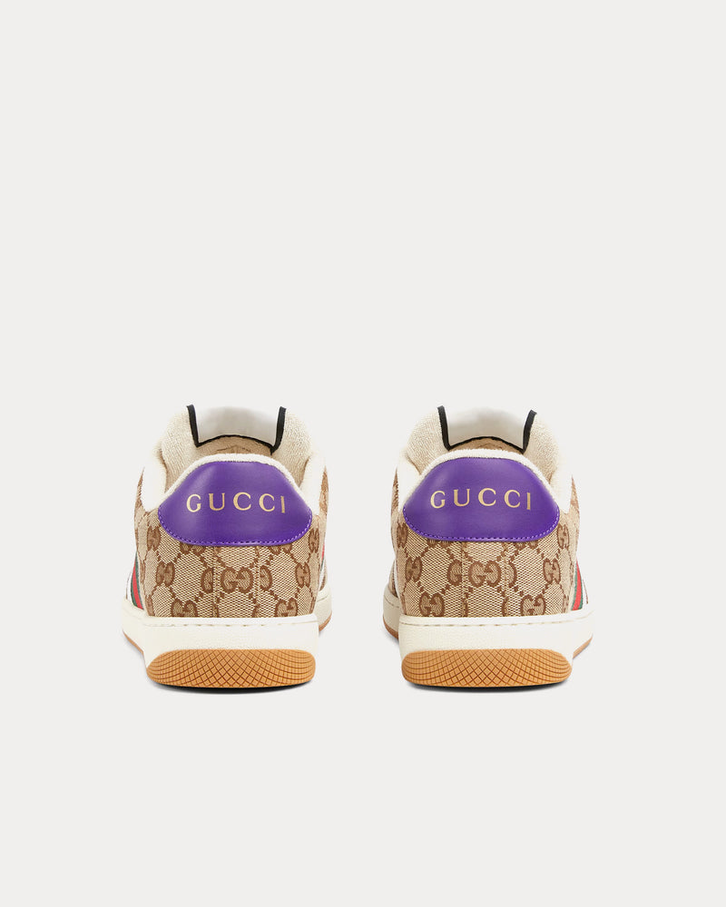 Gucci Screener with GG Canvas & Web Beige / Dark Brown / Purple Low Top Sneakers - 3