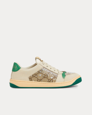 Gucci Screener with GG Crystal Canvas Ivory / Green Low Top Sneakers