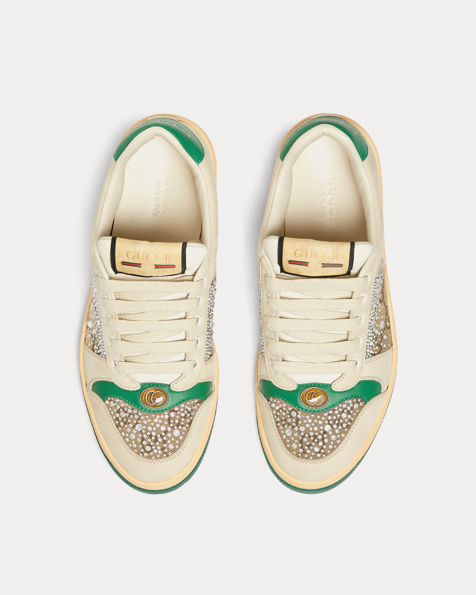 Gucci Screener with GG Crystal Canvas Ivory / Green Low Top Sneakers - 2