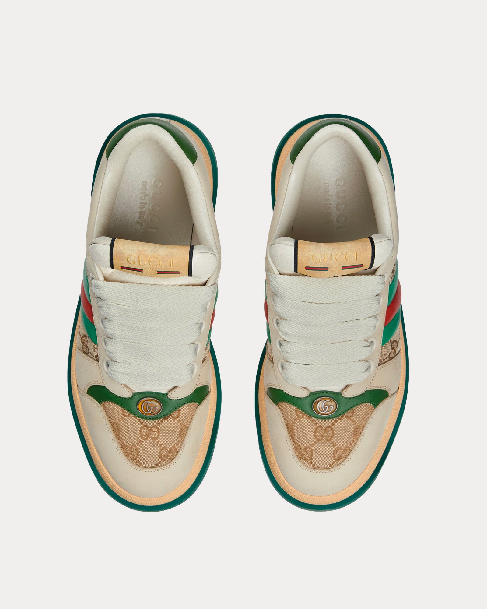 Gucci Screener with Web & GG Canvas Beige / Green Low Top Sneakers - 2