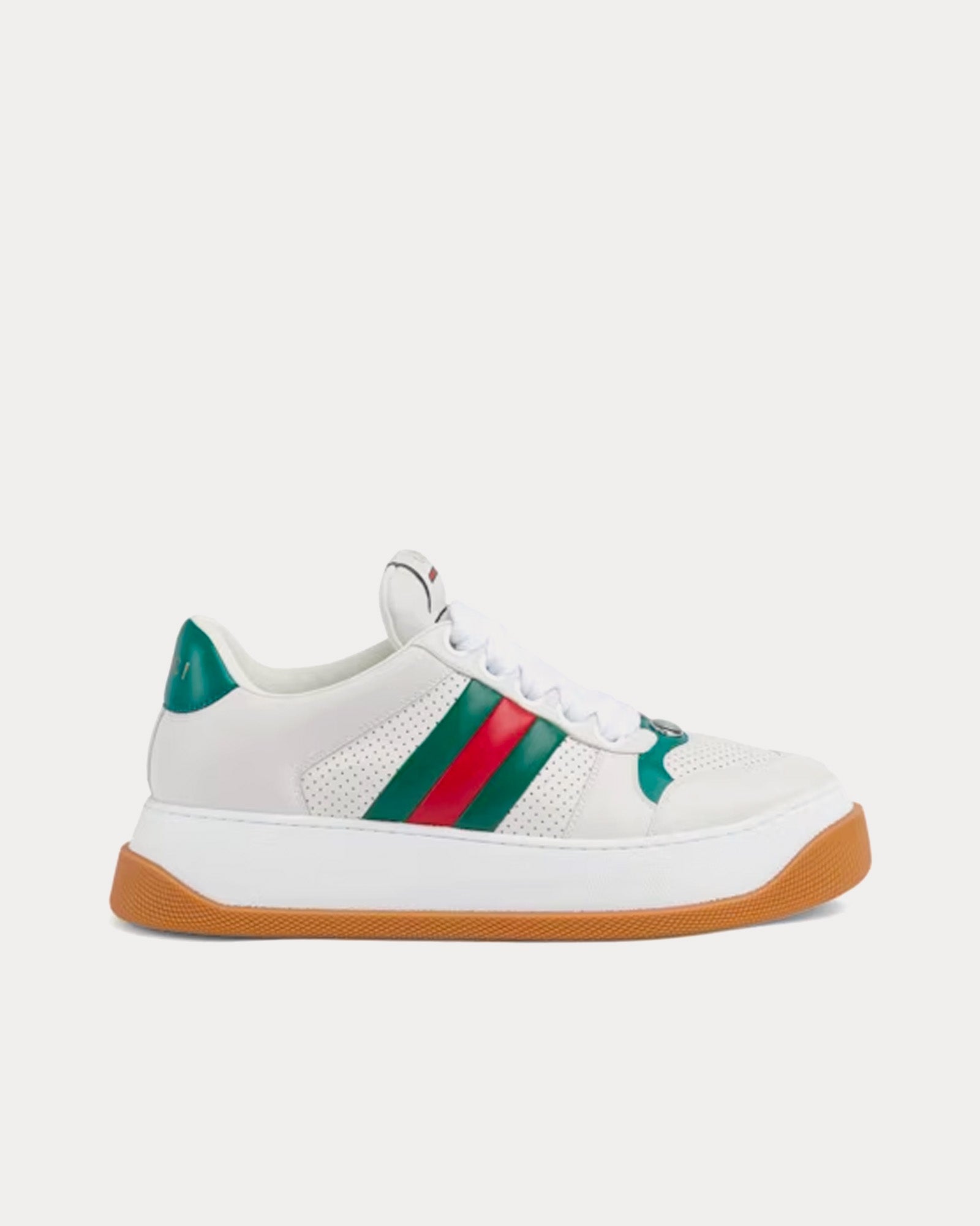 Gucci Screener with Web & Perforated Leather White / Green Low Top Sneakers - 1